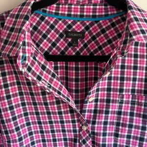 Talbots Vibrant Pink and Navy Plaid Blouse